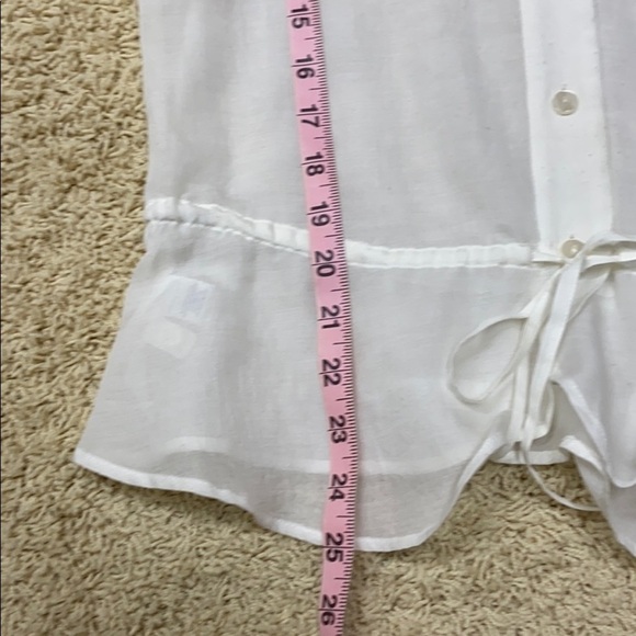 Ann Taylor Loft Cinched Tie Waist V-Neck Top Lightweight Sheer Button Up Size XS - Picture 7 of 8